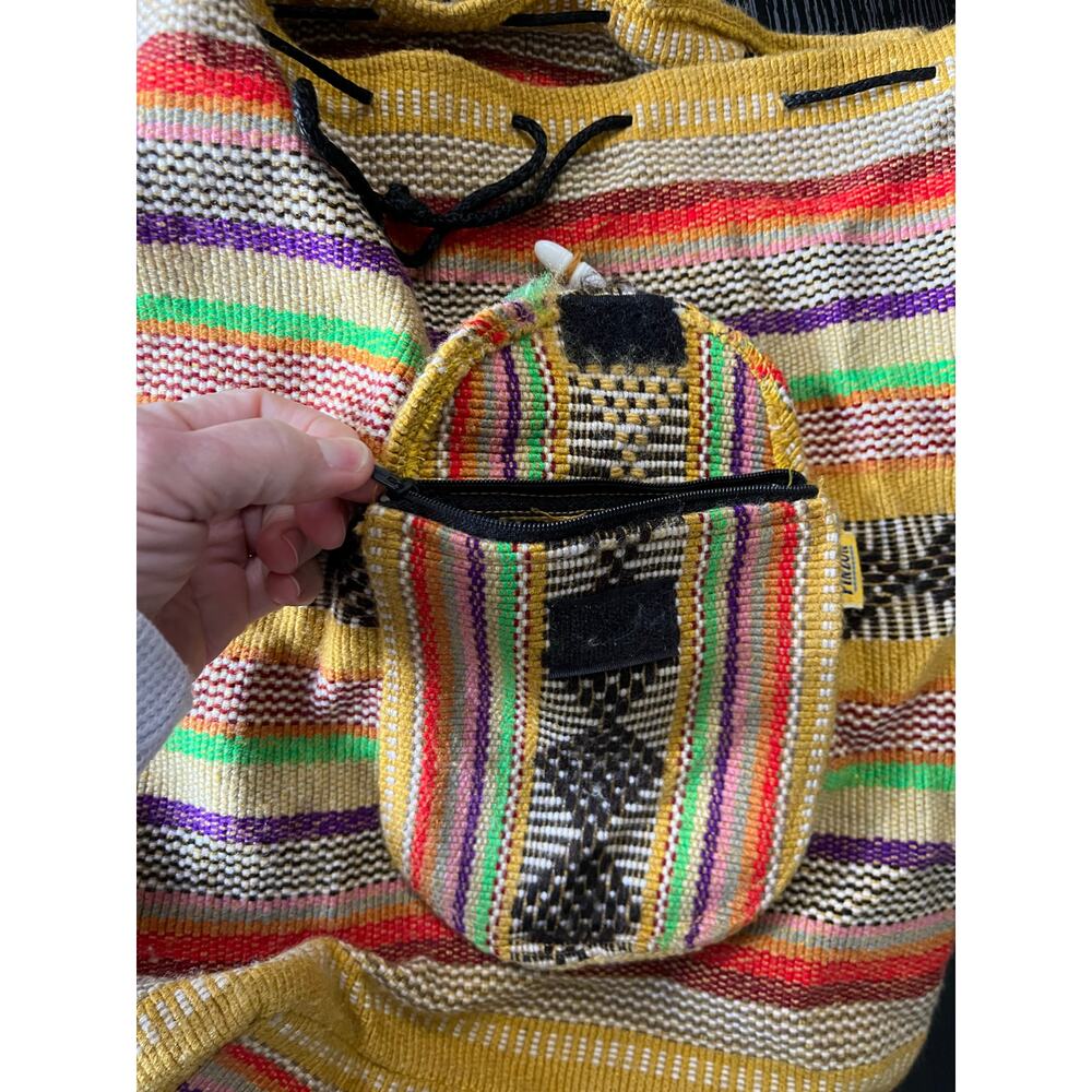 Funky Boho Striped Earthy Rustic Woven Drawstring Backpack - Picture 9 of 9
